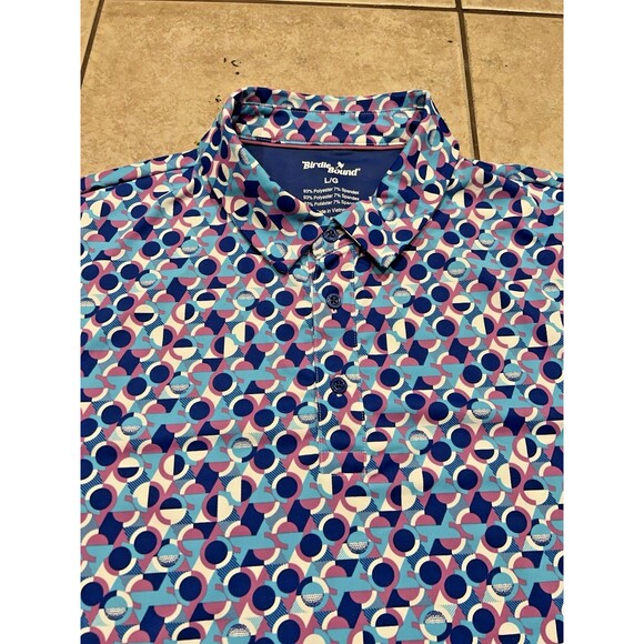 Birdie Bound Shirt Mens L Psychedelic Geometric Print Golf Polo Stretch comfort - Picture 1 of 7